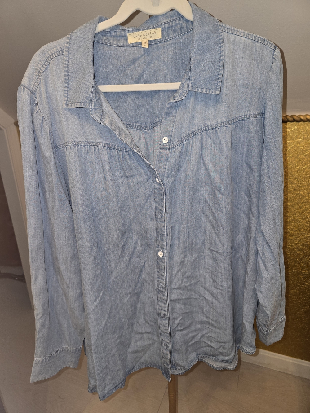 Side Stitch Light Blue Button-Down Denim Shirt